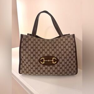 GUCCI Horsebit 1955 Large Gg Canvas Khaki Tote Bag